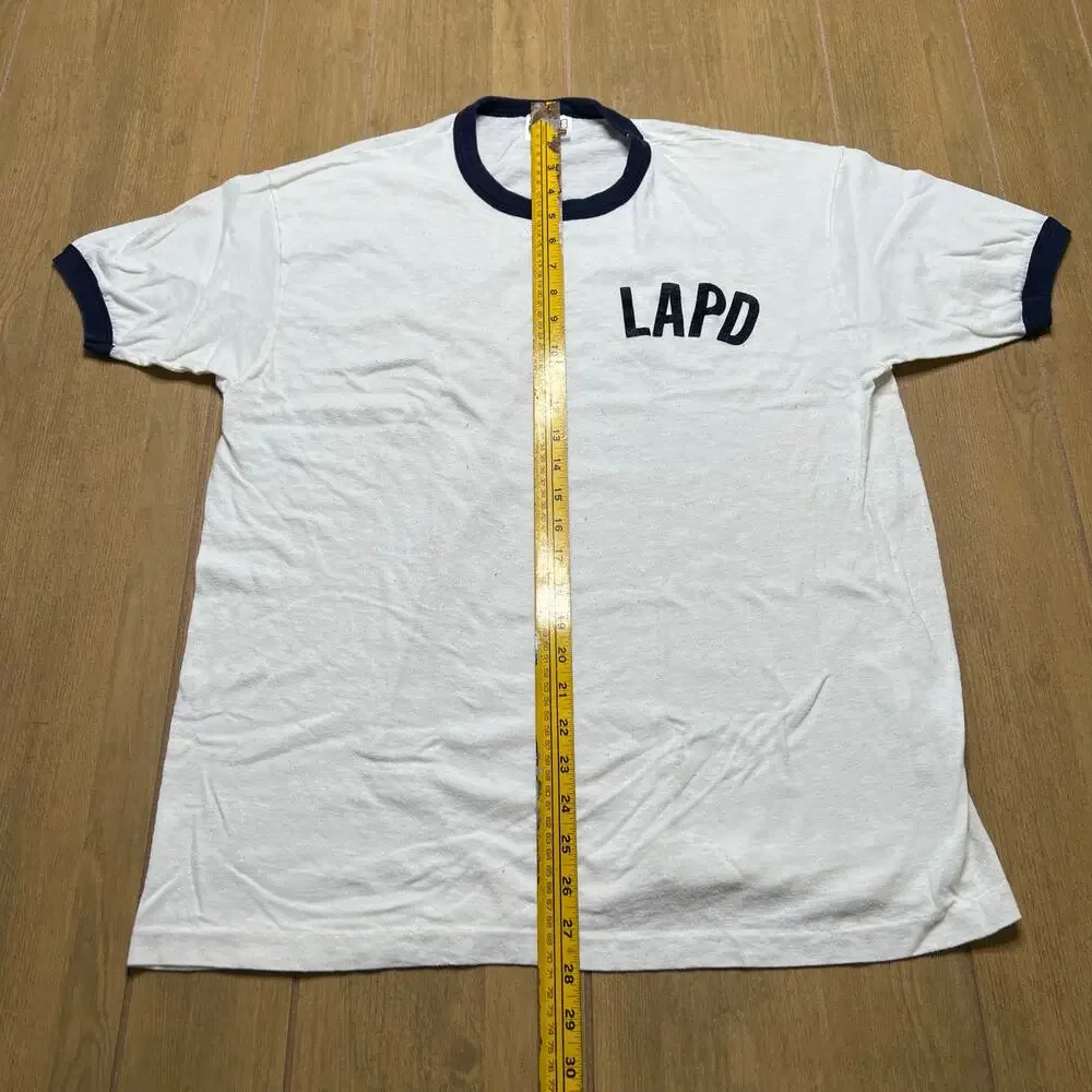 Vintage LAPD Ringer T Shirt‎ 70s 80s Police Hanes Tee Navy Trim Made USA XL